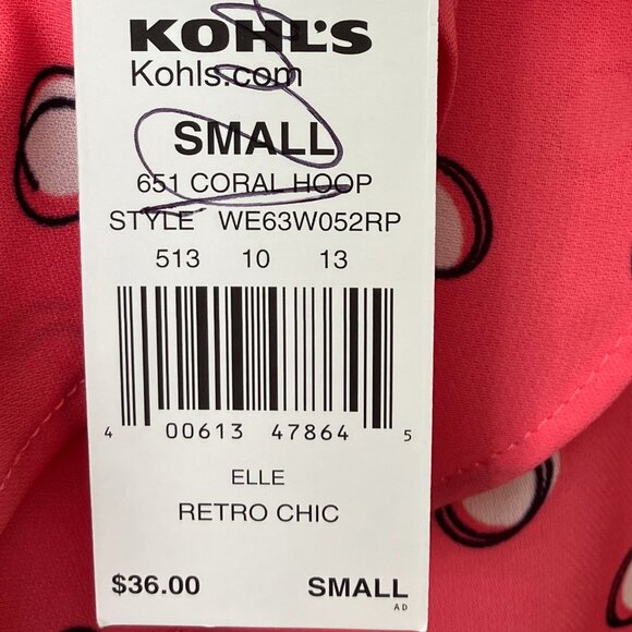 Kohl's Elle Retro Chic Coral Hoop Sleeveless Blouse Tank Top, New with Tags - Picture 6 of 12